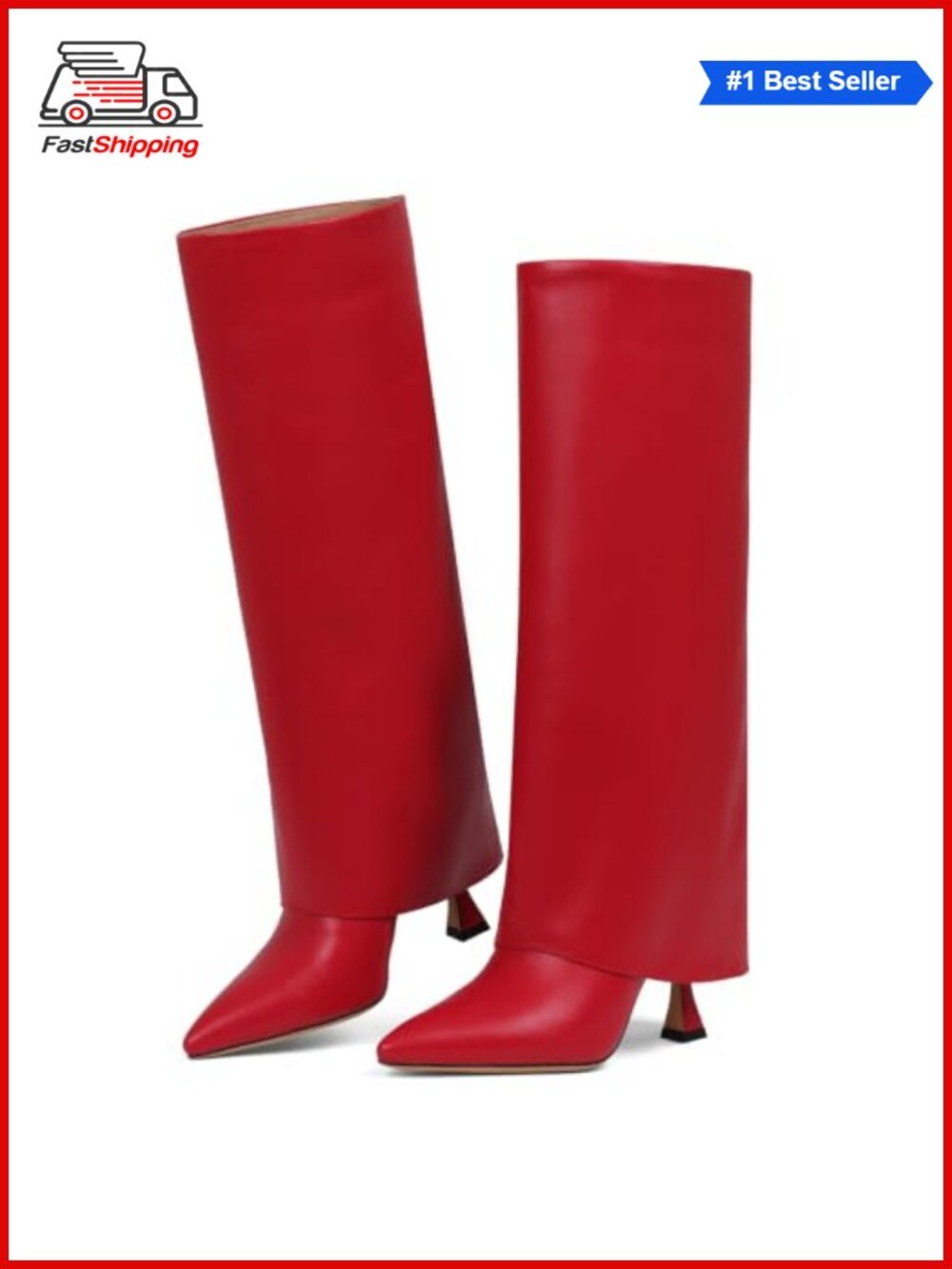 Knee High Stiletto Heel Slouchy Fold Over Pointed Toe Boots Side Zip